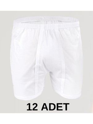 Maruf Shop 12 Adet Erkek Pamuk Arjantin Penye Boxer Beyaz (65 KILO-115 Kilo)