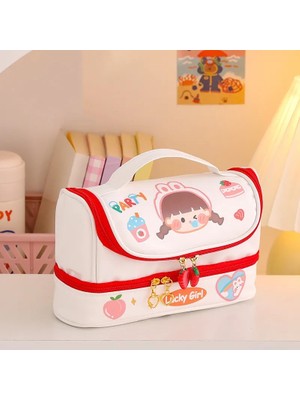 Bifeng Shop Kırmızı Stil Yeni Kawaii Kalem Çantası Sevimli Kalem Kutusu 2 Katmanlı Yüksek Kapasiteli Kalemler Kılıfı Ücretsiz 1 Pc Kendi Başına Yap Çıkartma Okul Kırtasiye Kız Hediyeler (Yurt Dışından)