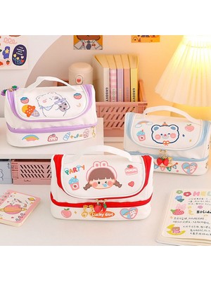 Bifeng Shop Kırmızı Stil Yeni Kawaii Kalem Çantası Sevimli Kalem Kutusu 2 Katmanlı Yüksek Kapasiteli Kalemler Kılıfı Ücretsiz 1 Pc Kendi Başına Yap Çıkartma Okul Kırtasiye Kız Hediyeler (Yurt Dışından)