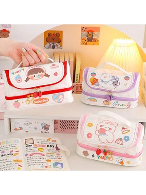 Bifeng Shop Kırmızı Stil Yeni Kawaii Kalem Çantası Sevimli Kalem Kutusu 2 Katmanlı Yüksek Kapasiteli Kalemler Kılıfı Ücretsiz 1 Pc Kendi Başına Yap Çıkartma Okul Kırtasiye Kız Hediyeler (Yurt Dışından)