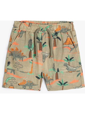 Koton Şort Dinozor Baskılı Beli Lastikli Cepli