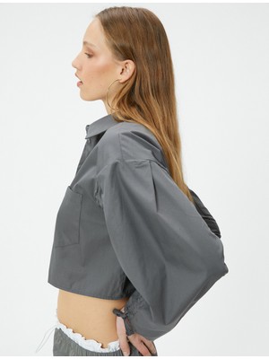 Koton Crop Gömlek Uzun Kollu Kolları Büzgülü Bağlamalı