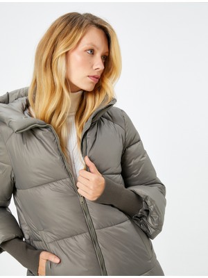 Koton Şişme Mont Kapüşonlu Fermuarlı Ribanalı