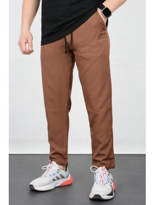 Edwox Erkek Slim Fit Beli Lastikli Double Paça Jogger Pantolon Kahverengi EDW073