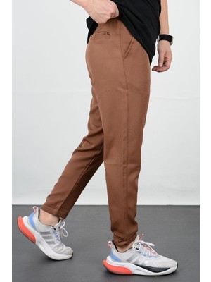 Edwox Erkek Slim Fit Beli Lastikli Double Paça Jogger Pantolon Kahverengi EDW073