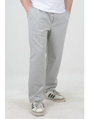 Büyük Beden Erkek Double Paça Beli Lastikli Relax Fit Battal Boy Jogger Pantolon Gri Edw037