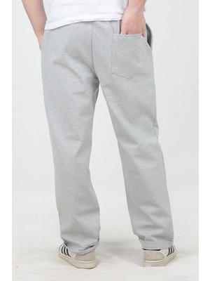 Büyük Beden Erkek Double Paça Beli Lastikli Relax Fit Battal Boy Jogger Pantolon Gri Edw037