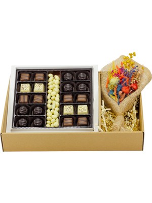 Vaveni Hediye Kutusunda Çiçek ve Çikolata 280 gr Aromalı Özel Hediye Temalı Lezzet