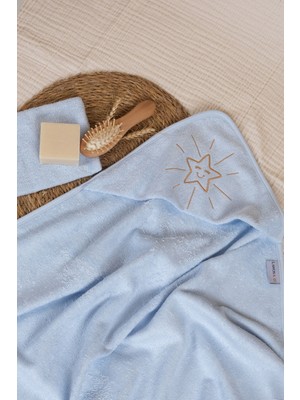 Lawon Tekstil Lawon Kids Bambu Yıldız Nakışlı ve Kese  Bebek Havlu Kundak * Bebe Mavisi