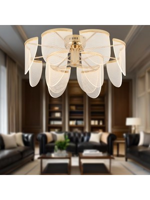 Apliqa Janne 12 Li Gold Kaplama 48 Watt 3 Renkli Ledli Modern Tasarım Oturma Odası Salon LED Avize