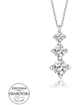 Serra Jewels Swarovski Taşlı Gümüş Üçtaş Tektaş Bayan Kolye