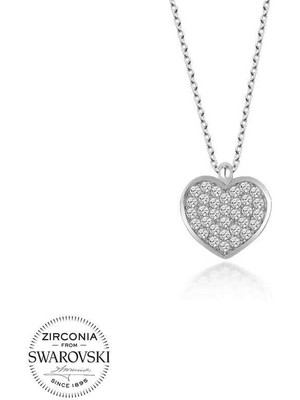 Serra Jewels Swarovski Taşlı Gümüş Kalp Bayan Kolye