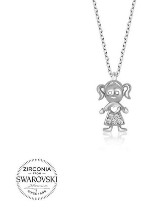 Serra Jewels Swarovski Taşlı Gümüş Kız Çocuk Bayan Kolye