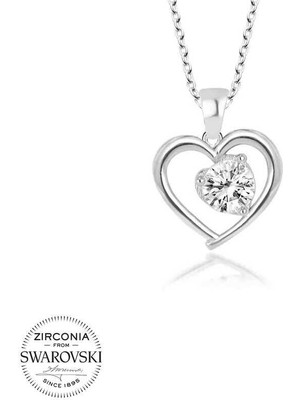 Serra Jewels Swarovski Taşlı Gümüş Kalp Bayan Kolye