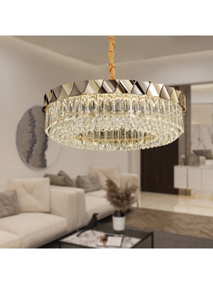 Apliqa Betty Gold Kaplamalı 31 Watt LED Sarkıt Modern Tasarım Salon Kristal 3 Renk Ledli Avize