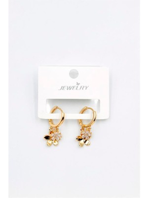 Öfi Zirkon Taşlı Çiçek Küpe - Altın