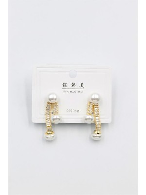 Öfi Baget Taşlı Incili Küpe - Altın