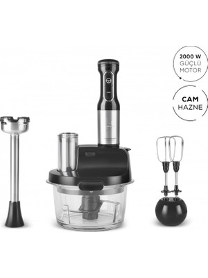 Karaca mm Prosteel 2000W Cam Mutfak Robotu Siyah Inox