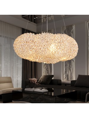 Apliqa Liana 50 Lik Bulut Gold Kaplamalı Modern Tasarım Salon Kristal Sarkıt Avize