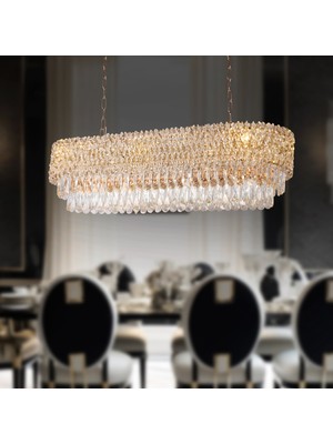 Apliqa Liana Yemek Masa Üstü Gold Kaplamalı Modern Tasarım Salon Kristal Sarkıt Avize