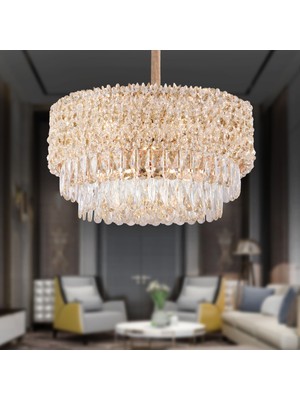 Apliqa Liana 50 Lik Gold Kaplamalı Modern Tasarım Salon Kristal Sarkıt Avize