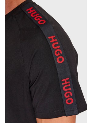 Hugo Logo Şeritli Streç Pamuklu Bisiklet Yaka Relaxed Fit T Shirt Erkek T Shirt 50504270 001