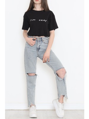 1 Dünya Shop Beli Lastikli Crop Tişört Siyah - 16550.1567.