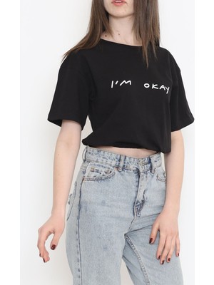 1 Dünya Shop Beli Lastikli Crop Tişört Siyah - 16550.1567.