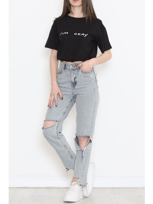 1 Dünya Shop Beli Lastikli Crop Tişört Siyah - 16550.1567.