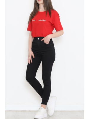 1 Dünya Shop Beli Lastikli Crop Tişört Kırmızı - 16550.1567.