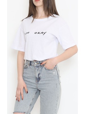 1 Dünya Shop Beli Lastikli Crop Tişört Beyaz - 16550.1567.