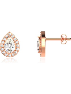 İndigo Takı Su Damlası Tek Taş Rose Gümüş Küpe