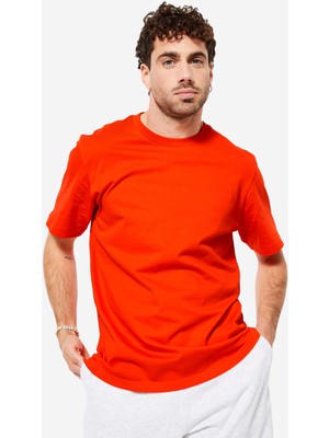 Domyos Erkek Kırmızı Baskılı Spor Tişörtü 500 Essentials - Fitness Hafif Antrenman