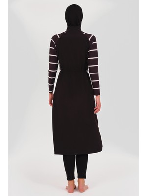 Alfasa Kolu Çizgili Uzun Tesettür Mayo