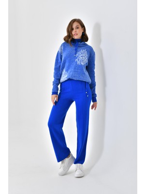 Garmi Ftz Women Kadın Çiçek Desen Pantolonlu Takım Saks Mavi