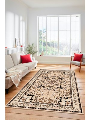 Evdeya Dijital Kaymaz Yıkanabilir Klasik Desen Yolluk Mutfak Salon Halısı, Klasik-10-Siyah,