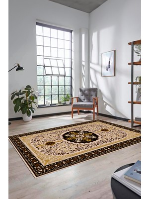 Evdeya Renkli Klasik Motifli Dijital Kaymaz Yıkanabilir Yolluk Mutfak Salon Halısı, Klasik-27-Kahve,