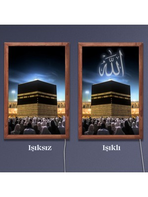 Veraart Işıklı Pleksi Dini Islami Sürpriz Tablo Allah Kabe Dekoratif Ayaklı Biblo