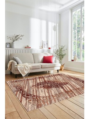 Evdeya Klasik Desenli Dijital Kaymaz Taban Yıkanabilir Yolluk Mutfak Salon Halısı, Klasik-11-Bordo,