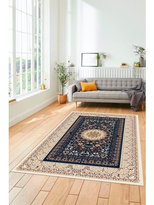 Evdeya Şık Klasik Desen Dijital Kaymaz Taban Yıkanabilir Yolluk Mutfak Salon Halısı, Klasik-14-Krem,