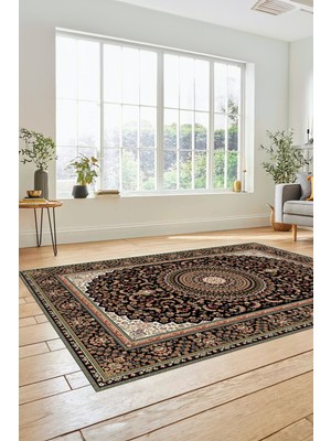 Evdeya Klasik Desenli Dijital Kaymaz Yıkanabilir Yolluk Mutfak Koridor Salon Halısı, Klasik-21-Siyah,