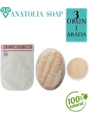 Anatolia Soap Kabak Vücut Kabak Yüz Kelebek Kalın Kese Set 3'lü Doğal Malzeme ile Kimyasal İçermez