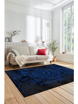 Evdeya Renkli Klasik Desen Dijital Kaymaz Taban Yıkanabilir Yolluk Mutfak Salon Halısı, Klasik-12-Mavi,