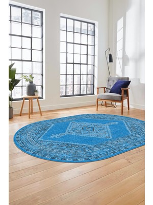 Evdeya Baskılı Kaymaz Yıkanabilir Göbekli Klasik Yolluk Oval Mutfak Salon Halısı, O-Klasik-06-Kırmızı,