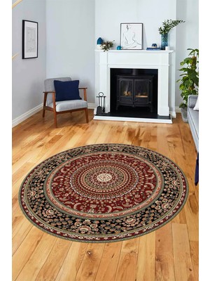 Evdeya Klasik Desenli Dijital Kaymaz Yıkanabilir Yuvarlak Mutfak Salon Halısı, Y-Klasik-21-Bordo,