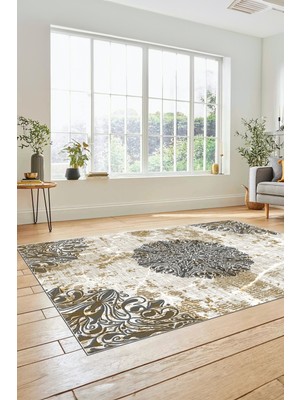 Evdeya Şık  Klasik Desen Dijital Kaymaz Taban Yıkanabilir Yolluk Mutfak Salon Halısı, Klasik-19-Kahve,