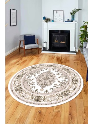Evdeya Klasik Desenli Dijital Kaymaz Yıkanabilir Yuvarlak Mutfak Salon Halısı, Y-Klasik-23-Pembe,