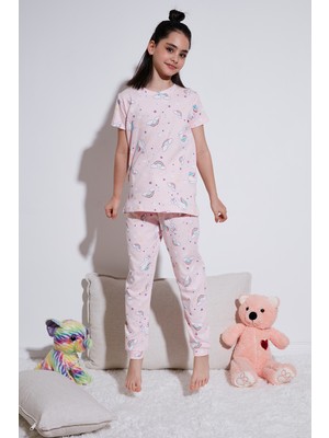 Lela % 100 Pamuk Bisiklet Yaka Kısa Kollu Pijama Takımı Kız Çocuk Pijama Takımı 6651002
