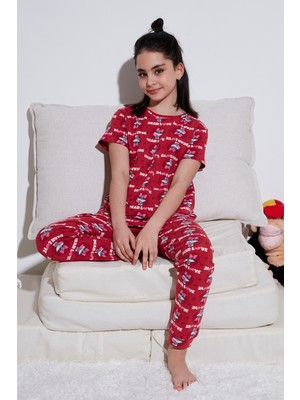 Lela % 100 Pamuk Bisiklet Yaka Kısa Kollu Pijama Takımı Kız Çocuk Pijama Takımı 6651004
