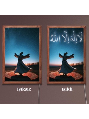 Veraart Işıklı Pleksi Dini Islami Sürpriz Tablo La Ilahe Illallah Semazen Dekoratif Ayaklı Biblo